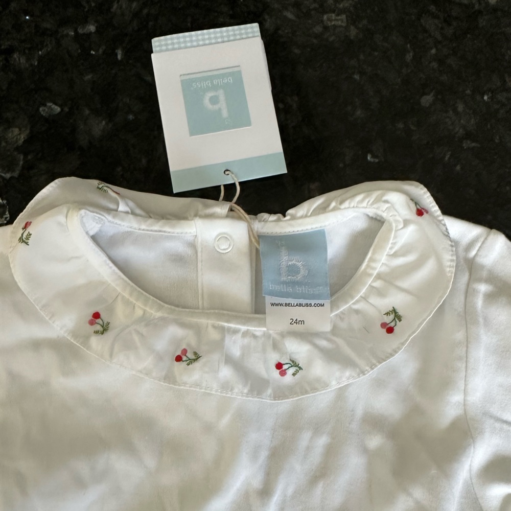 NWT Bella Bliss LS Peter Pan Collar Embroidered Cherry  Collar Onesie shirt